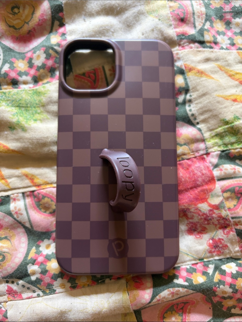 Loopy Case Purple Checkered iPhone 14 Case with Loop Grip